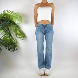 Vintage Y2K Grunge Light Wash Denim Mid Rise Indie Bootcut 2000s Jeans / 28 x 30